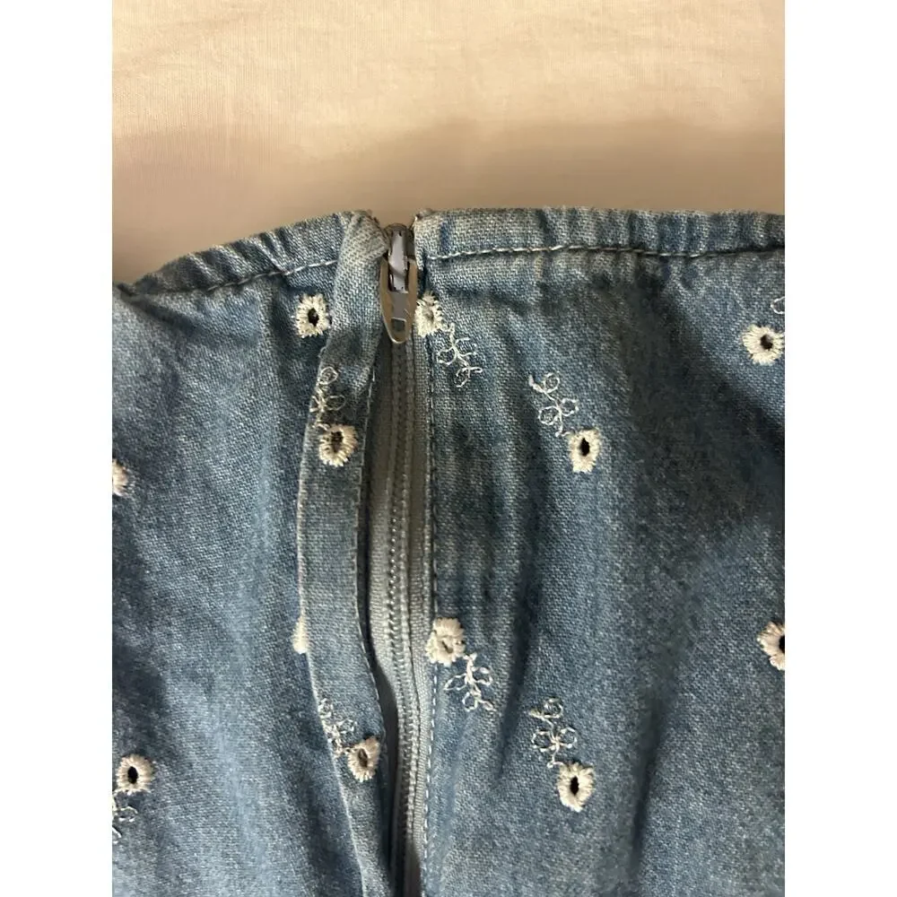 Vintage Guess Denim Dress Girls 7 Floral Sleeveless 90s Y2K Style